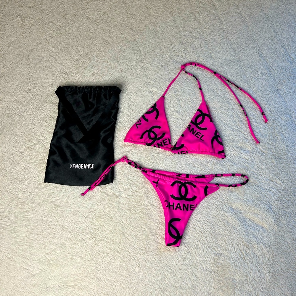 Hot pink Chanel print Bikini